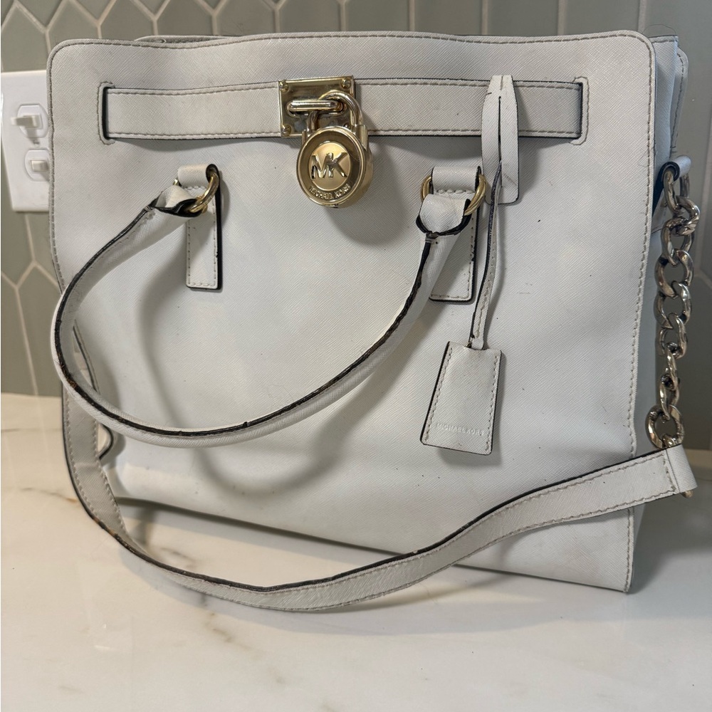 Michael Kors Cream Hamilton Tote Bag with Gold Details